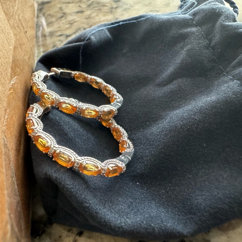 NIB 1” SS inside out hoops with fire opal